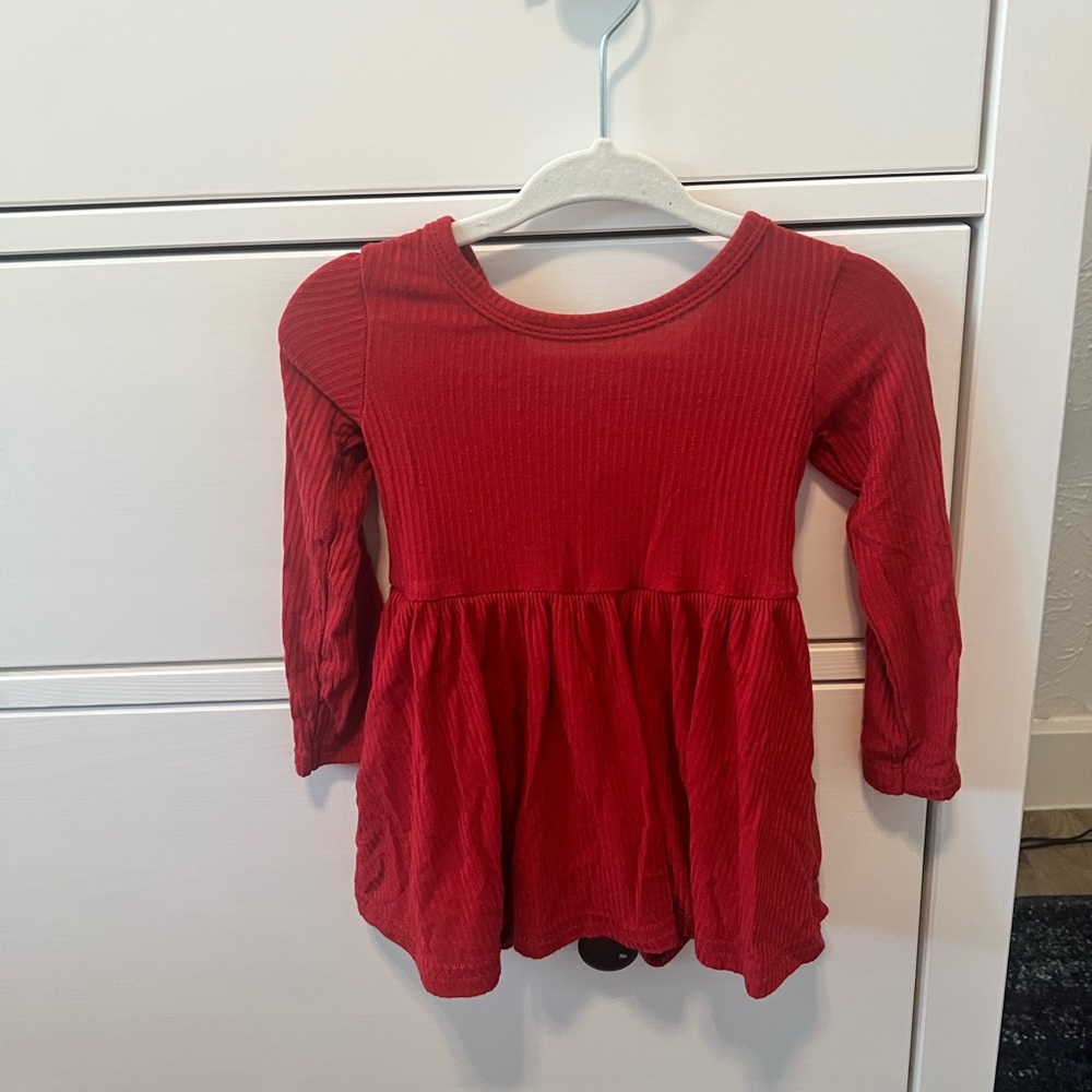 Little Sleepies Red Ribbed Long Sleeve Twirl Dress with Bodysuit (6-12 Months)